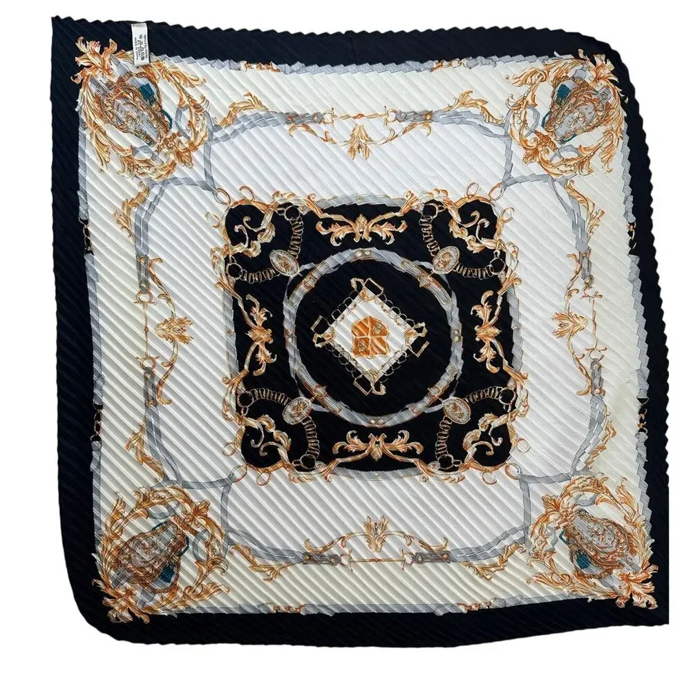 Pleated Square Neck Scarf Baroque Chain Print